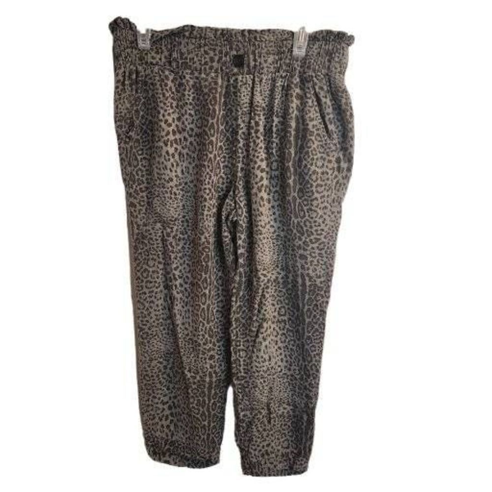 American Original Rewash Brand Women's Leopard Print Paperbag Pants Gray Black
